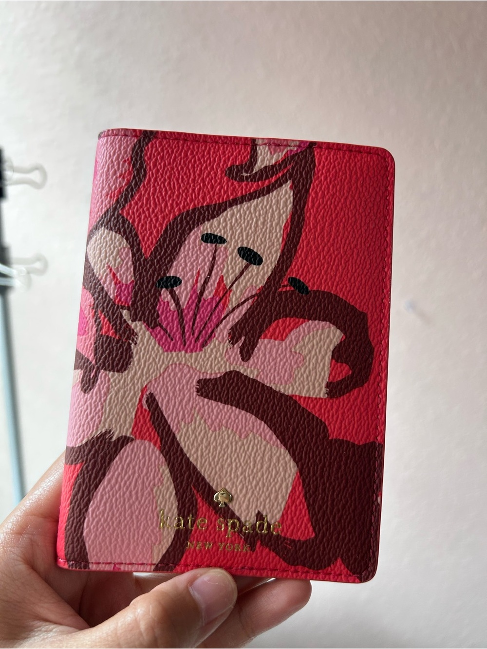 Kate Spade New York Floral Leather Passport Holder / Travel Wallet – Coral Pink